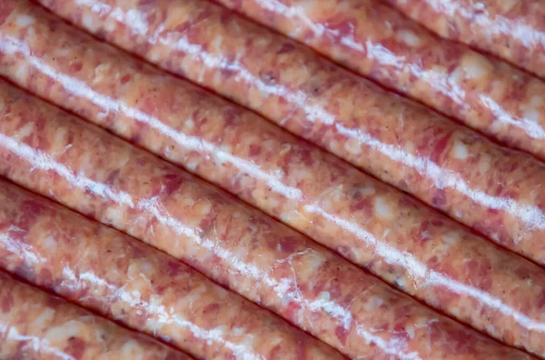 Closeup Shot Symmetrical Straight Sausages — Stock Photo, Image