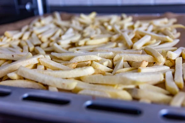 Selective Focus Shot Uncooked French Fries Pile — Stock Photo, Image