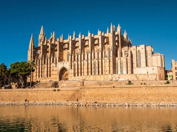 Uma Vista Catedral Palma Seu Junto Mar Espanha Maiorca Contra — Fotografia de Stock