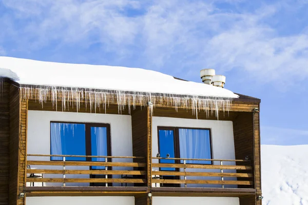 Many Icicles Hanging Roof Hostel Winter Royalty Free Stock Photos