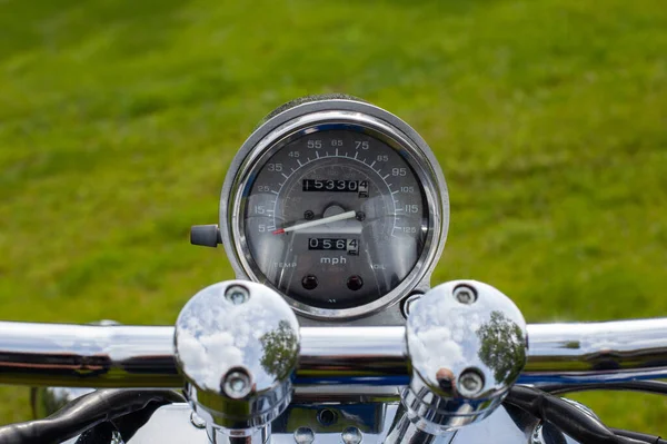 Tiro Foco Seletivo Velocímetro Motocicleta — Fotografia de Stock