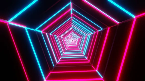 Illustration Röd Och Blå Neon Belysning Pentagon Form Tunnel Sömlös — Stockfoto