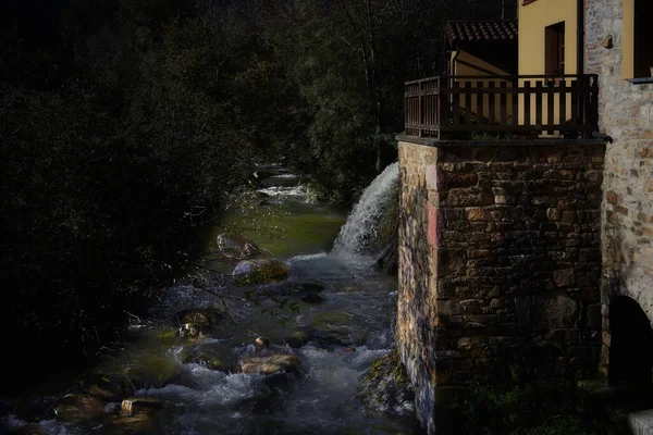 Rio Fluindo Perto Moinho Para Floresta Astúrias Espanha — Fotografia de Stock