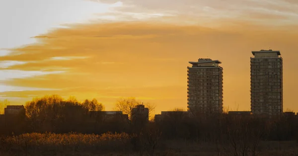 Coucher Soleil Dans Paysage Réserve Naturelle Vacaresti Bucarest Roumanie — Photo