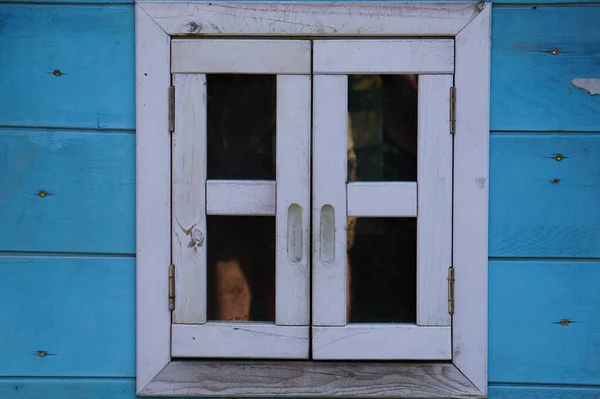 Closeup Shot Blue White Wooden Window — Stock Photo, Image