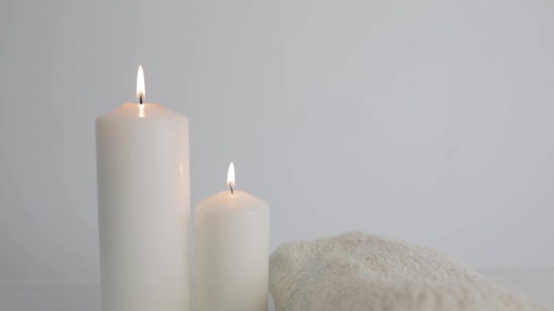 Burning Candles White Background — Stock Video