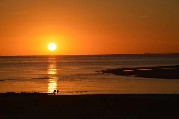 Magnifique Coucher Soleil Doré Brillant Sur Horizon Avec Soleil Reflétant — Photo