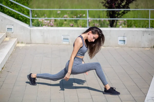 Young Caucasian Female Practicing Yoga Outdoors Healthy Lifestyle — стокове фото