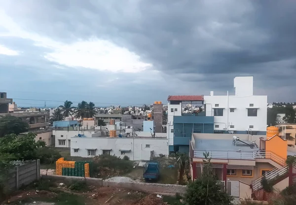 Mysore Índia Maio 2021 Uma Vista Casas Aldeia Sob Céu — Fotografia de Stock