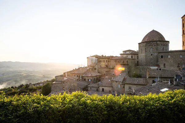 Vacker Solnedgång Över Volterra Italy — Stockfoto
