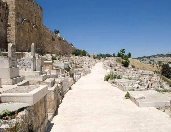 Cimitero Ebraico Lungo Muro Orientale Nella Città Vecchia Gerusalemme Israele — Foto Stock