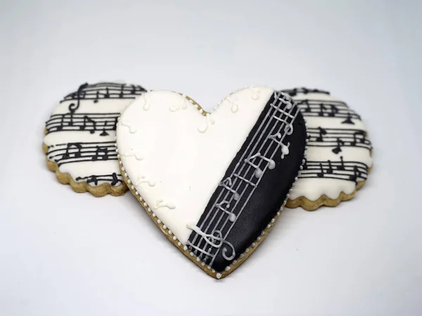 Una Colección Galletas Miel Hechas Mano Con Notas Musicales — Foto de Stock