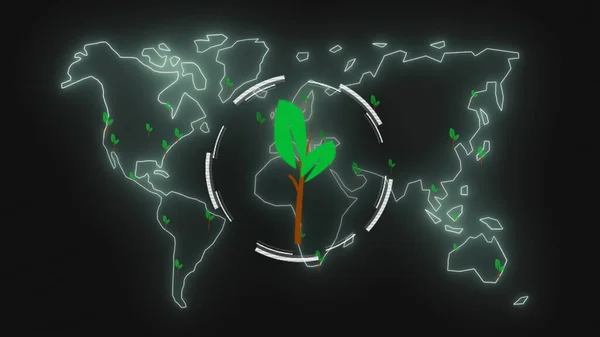 Una Ilustración Del Mapa Del Mundo Con Una Planta Sobre —  Fotos de Stock