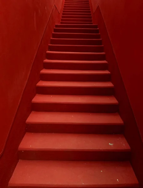 Closeup Red Stairs Red Walls — Stock Photo, Image