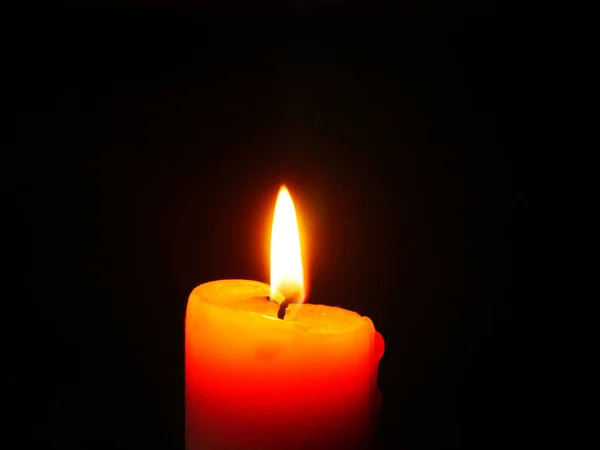 Burning Candle Black Background Free Space Text — Stock Photo, Image