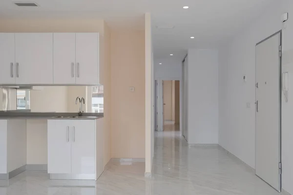 Nuevo Diseño Interior Del Apartamento Color Blanco Una Puerta Abierta —  Fotos de Stock
