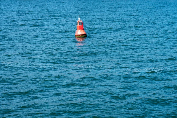 View Wavy Blue Sea Red Buoy Summertime — Stock Photo, Image