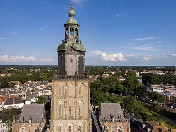 Closeup Aerial Top Walburgiskerk Cathedral Medieval Hanseatic Town Zutphen Netherlands — Stock Photo, Image