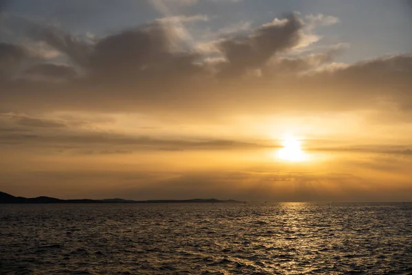 Primer Plano Una Hermosa Puesta Sol Sobre Mar Zadar Croacia — Foto de Stock