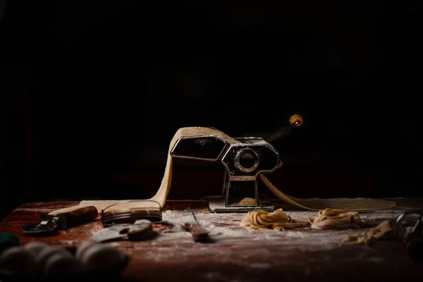 Process Preparing Fresh Pasta Dough — Stock Photo, Image