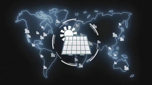 Illustration Solar Panel World Map Dark Background — Stock Photo, Image