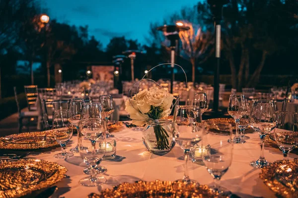 Uma Bela Mesa Jantar Chique Evento — Fotografia de Stock