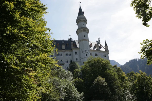 Célèbre Étonnant Château Neuschwanstein Sommet Une Colline Dans Une Région — Photo