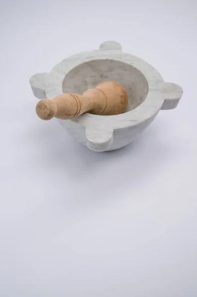 Vertical Shot Mortar Pestle Isolated Gray Background — Stock Photo, Image