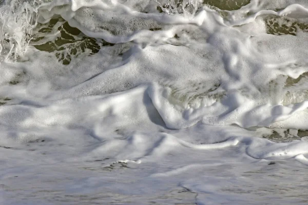 Közelkép Texturált Háttér Részletezése Fehér Tengeri Hab Áramlását Óceán Felszínén — Stock Fotó