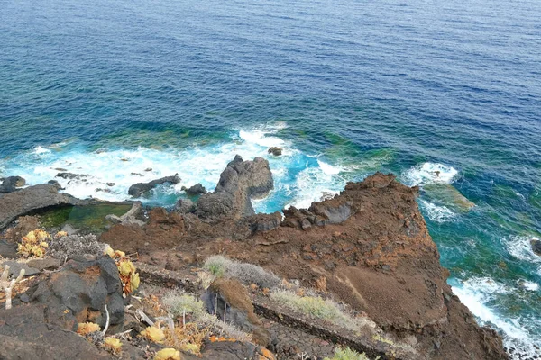 Die Felsige Küste Von Hierro Und Der Blaue Atlantik Einem — Stockfoto