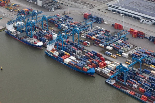 Rotterdam Niederlande Mai 2020 Luftaufnahme Des Hafens Von Rotterdam Mit — Stockfoto