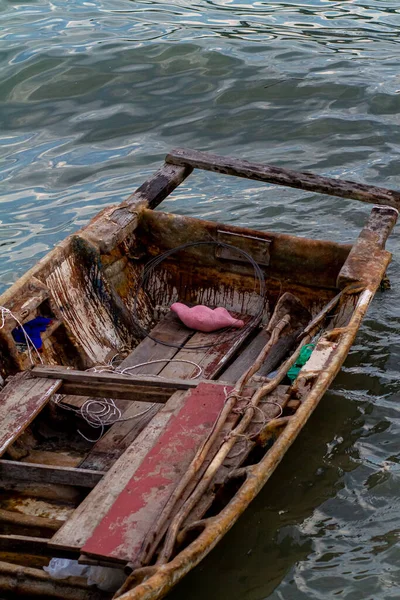 Une Barque Pourrie Bois Penang Malaisie — Photo