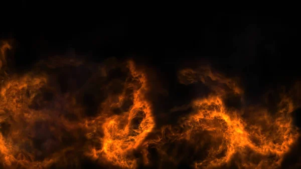 Égő Tűz Lángjai Fekete Háttéren — Stock Fotó