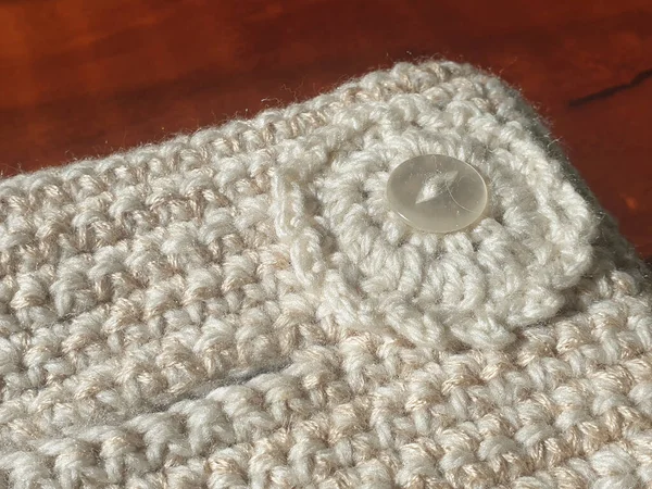 White Crochet Wooden Table — Stock Photo, Image