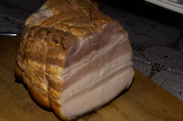 Gros Plan Viande Porc Sur Une Planche Découper — Photo