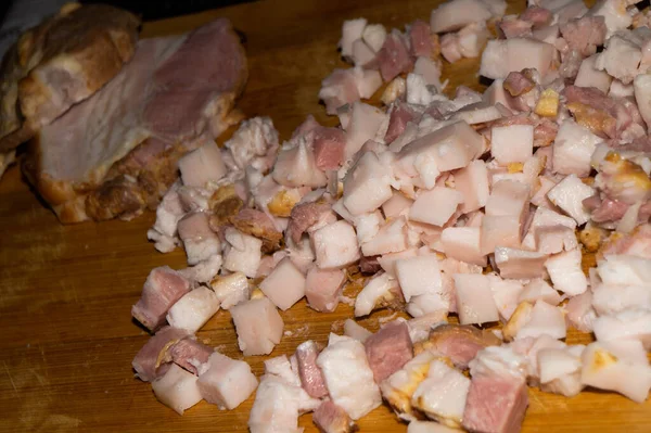 Primer Plano Carne Cerdo Rodajas Una Tabla Cortar —  Fotos de Stock