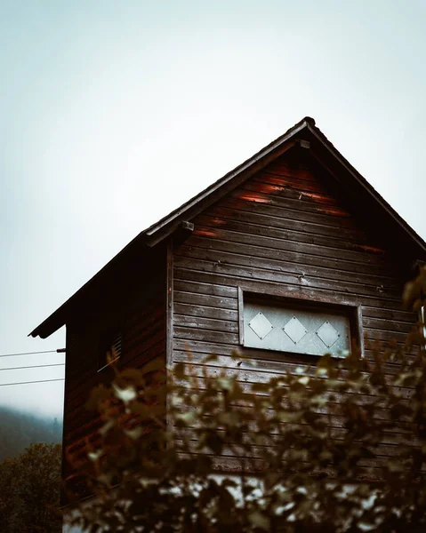 Plan Vertical Une Maison Bois Entourée Plantes — Photo