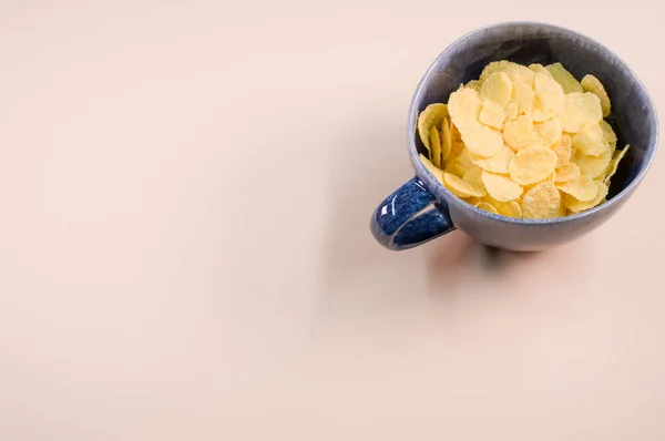 Top View Corn Flakes Cup Isolated Light Brown Background — Stock Photo, Image