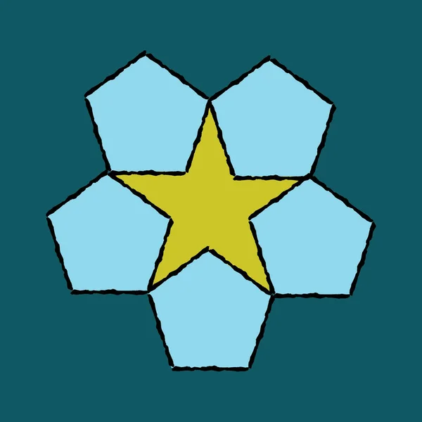 Emblema Estrela Amarela Simples Feito Pentágonos Turquesa Esboços Pretos Difíceis — Fotografia de Stock