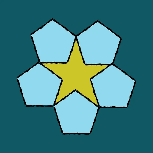 Simple Yellow Star Emblem Made Turquoise Pentagons Rough Black Outlines — Stock Photo, Image