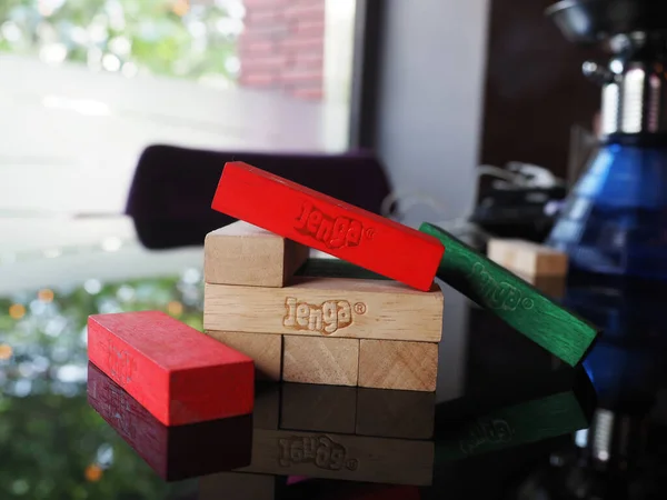 Kolkata India Aug 2021 Jenga Game White Background Colorful Wood — Stock Photo, Image