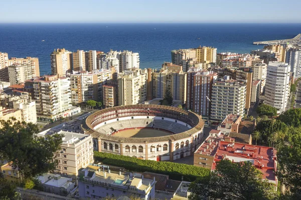 Luchtfoto Van Malaga Stad Met Haven Arena Andalusië Zuid Spanje — Stockfoto