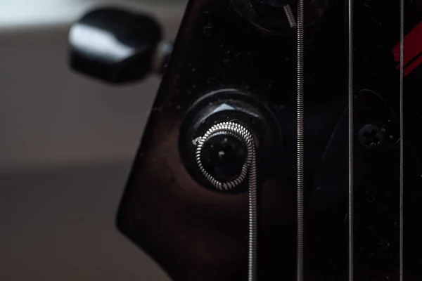 Detailní Záběr Černé Kytary Struny Skvělé Pro Pozadí — Stock fotografie