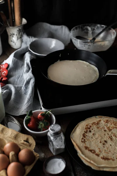 Closeup Shot Process Cooking Pancakes — Stock Photo, Image