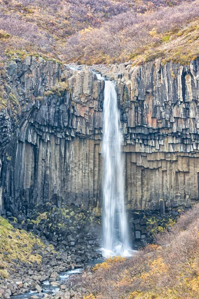Uma Vista Hipnotizante Uma Cachoeira Svartifoss Parque Nacional Skaftafell Islândia — Fotografia de Stock