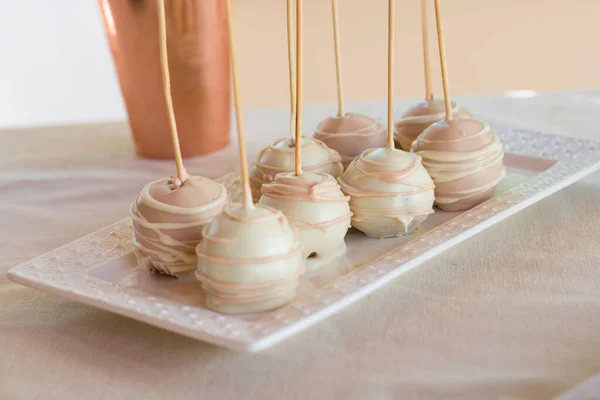 Closeup Shot Cakepops Nice Design White Plate — Stock Photo, Image