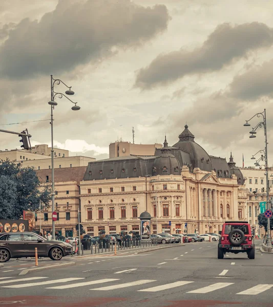 Gyönyörű Kilátás Nyílik Történelmi Központi Egyetemi Könyvtár Bukarest Románia — Stock Fotó