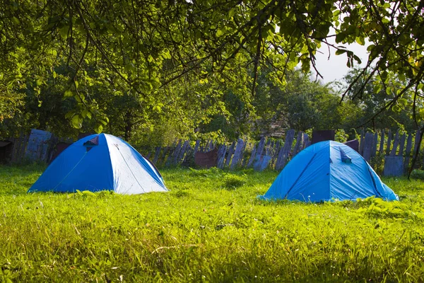 Две Синие Палатки Саду Джорджия Кемпинг — стоковое фото