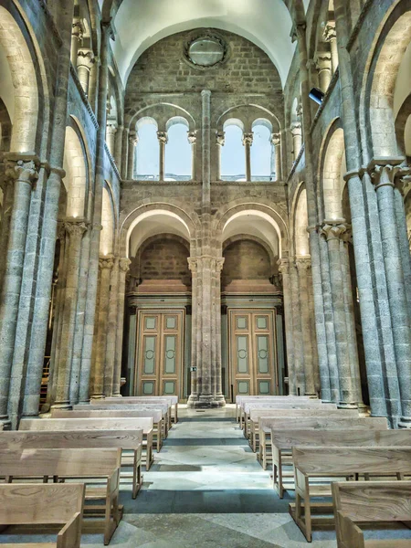 Plano Vertical Bancos Madera Ala Catedral Santiago Compostela España — Foto de Stock