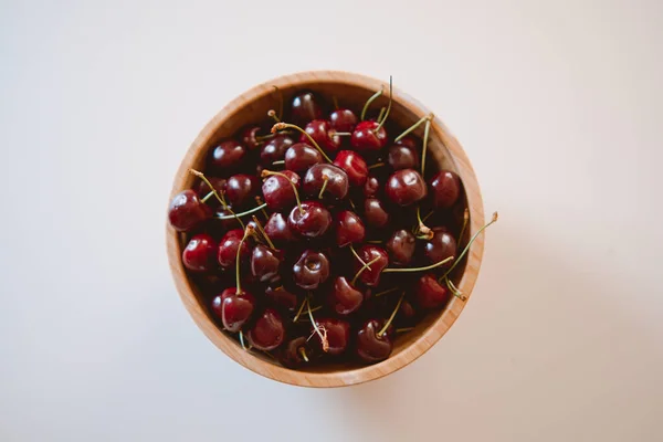 Horní Pohled Sladké Třešně Misce — Stock fotografie